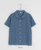 [BAONHAUS] Krunen Linen Check Short Sleeve Shirt Blouse