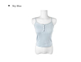 Chuchu Square Punching Lace Ribbed Button Sleeveless