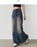 Slit H-line Washing Long Denim Skirt
