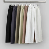 Hidden Banding Mute Color Long Wide Cotton Pants