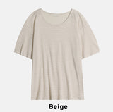 Bonnie Linen Stripe U-Neck Short Sleeve T-Shirt