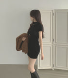 Cozy Half Neck Slim Fit Short Sleeve Knit Mini One Piece