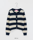 Econi color matching stripe round crop knit cardigan