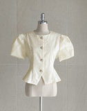 Luare Jacquard Puff Short Sleeve Blouse Jacket