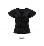 Enne Dot Ribbon Pintuck Blouse
