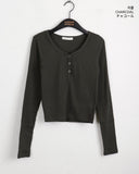 Garb Snap Button U-neck Long Sleeve T-shirt
