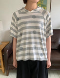 Kaol Stripe Dot Hood Short Sleeve Tee