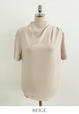 Azrin Half-Neck Drape Short Sleeve T-blouse