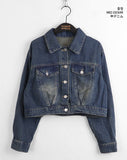 Donic Vintage Washing Pintuck Denim Cropped Jacket