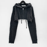 Laugh Cropped Knit Hooded Zip-Up