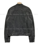 Curved neck denim jacket