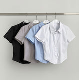 Slim Fit Span Crop Short Sleeve Shirt