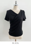 Kelly Unbalanced Drape Short Sleeve Tee-Blouse