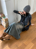 Lazer cut patch maxi denim long skirt