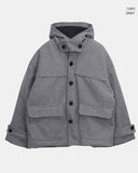 Bhin Big Pocket High Neck Adjust Wool Hood Half Coat