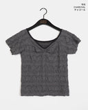 Butting Shirring V-neck Short Sleeve T-shirt