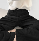 Hem Snap Corduroy Diagonal Cut Long Wide Banding Pants
