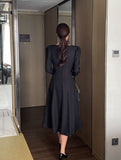 Madrin Heart Neck Tweed Flare One Piece