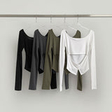 Chic Dodo Open Waist U-neck Long Sleeve T-shirt