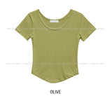 [U-BASIC] Modal U-neck volume crop short sleeve