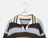 Keru stripe color matching collar knit