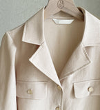 Boybi Collar Pocket Three Quarter Sleeve Jacket Blouse
