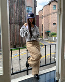 Bifu Embroidery Adjust Balloon Fit Wide Cotton Long Pants