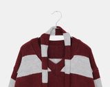 [Muffler SET] Phu Stripe Color Matching V-Neck Loose Fit Long Sleeve Long Knit