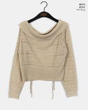 Shume Punching Openwork String Off-Shoulder Knit