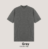 Cut line mock neck short sleeve T-shirt