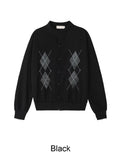 Scent Leather Patch Argyle Cardigan