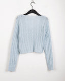 Bevel Spring Cable V-Neck Cropped Long-Sleeved Cardigan
