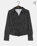 NIVEN Slim Fit V-Neck Semi-Crop Stripped Shirt