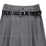 Poly Stripe Bermuda Slacks (+Belt Set)
