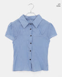 Noel Seersucker V-Neck Check Short-Sleeve Shirt