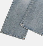 Crystal lettering washed denim pants