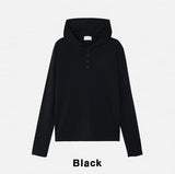 Mude Loose Fit Henley Neck Long Sleeve Hoodie