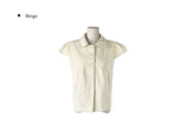 Lambs Button Collar Shirred Puff Blouse Shirt