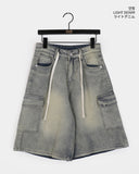 Kelu Vintage Washing Strap Cargo Denim Bermuda Shorts