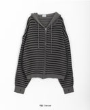 [unisex] Hibo stripe hood knit warmer zip-up cardigan