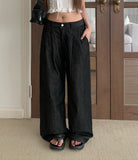 Penny Non-Fade Denim Pintuck Raw Wide Pants