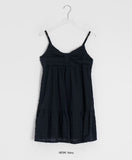 Omill Lace Shirring Sleeveless Midi Layered One Piece