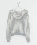 Yumehi Stripe Punching Hood Zip-Up Cardigan