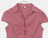 Trin Check Shirring Puff Blouse
