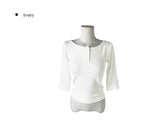 [MADE] Oeun Round Button Three Quarter Sleeve T-Shirt