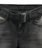 Belted washed bootcut black denim