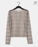 Niron Layered See-Through Check Long Sleeve T-Shirt