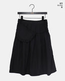 [Belt bag set] Machi pleated frill nylon banding midi skirt