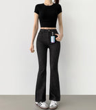 Color Raw Cotton Denim Slim Semi Bootcut Pants