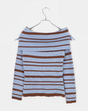 Mina Fold Slim Fit Ribbon Off-Shoulder Color Matching Stripe Knit